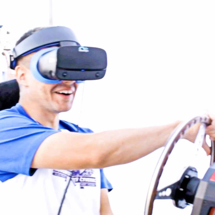 RoarFun Clients Eliska Junkova Heritage steering wheel Targa Florio Bugatti immersive simulator with motion and virtual reality