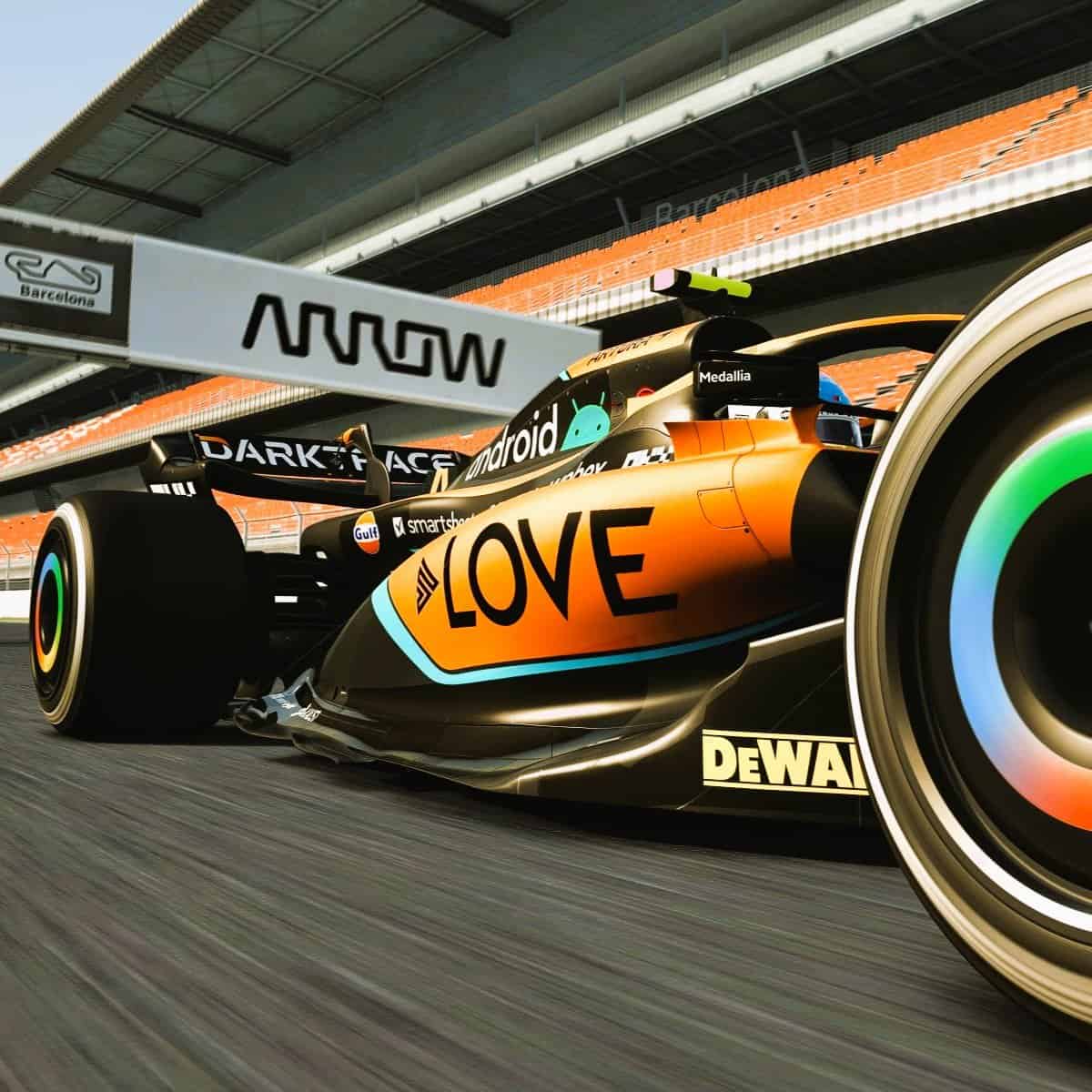 RoarFun Arrow pridani logo a branding na Formule 1 VR trenazer.